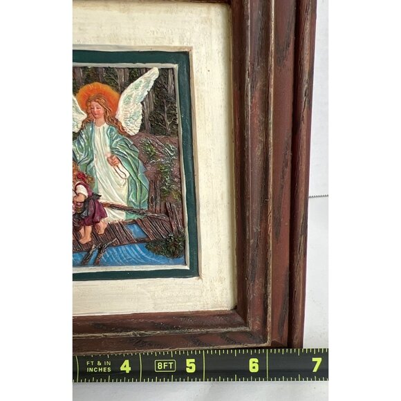 Vintage Guardian Angel 3-D Relief Art Children on Bridge 7"X7" GrannyCore Faith - Picture 4 of 8